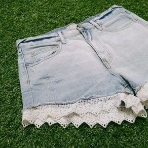 Free People Lace Trim Denim Shorts Offers Welcome
